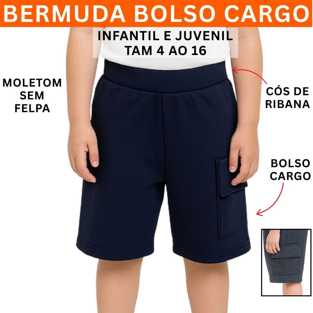 Bermuda Bolso cargo Infantil Juvenil moletom Menino 3250-A