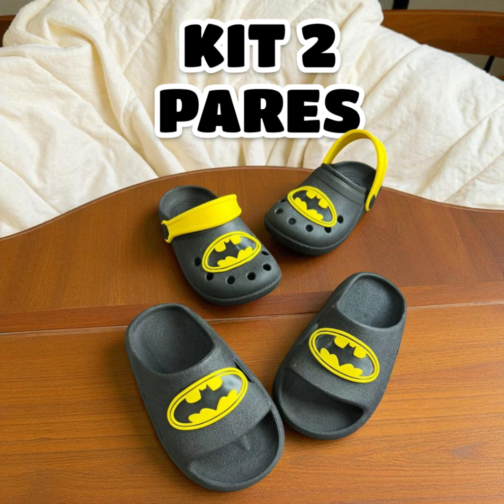 KIT 2 Pares Babuche Infantil Sandália  Batman e Chinelo Nuvem Papete Escolar