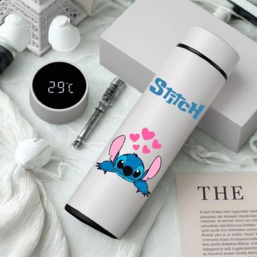 Garrafa Térmica Inox Stitch 500ml com Termômetro Digital LED Inteligente Academia - Entrega Imediata