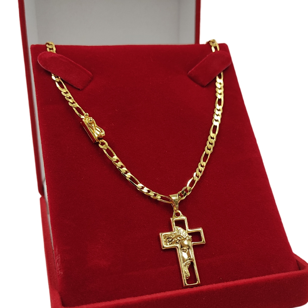 Colar Cordão 4mm Masculino Moeda Antiga Legítima Fecho Gaveta + Pingente Cruz com Rosto de Jesus