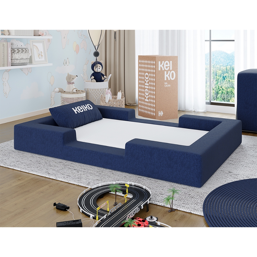 Cama Montessoriana Berço Ninho 100% Espuma Azul Marinho Keiko
