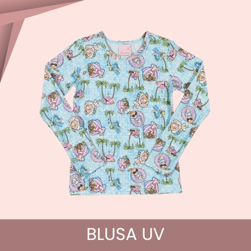 Blusa com Proteção UV Infantil Azul Piscina - Quimby Conforto