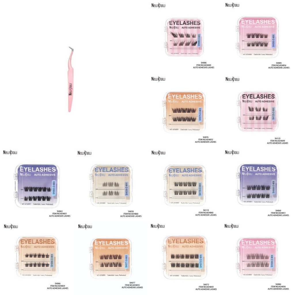 New Show KIT 10 CAIXAS Cílios Postiços Auto-Adesivos/Sem Cola/+1 Pinça Extensão De Cílios em Oferta na Shopee