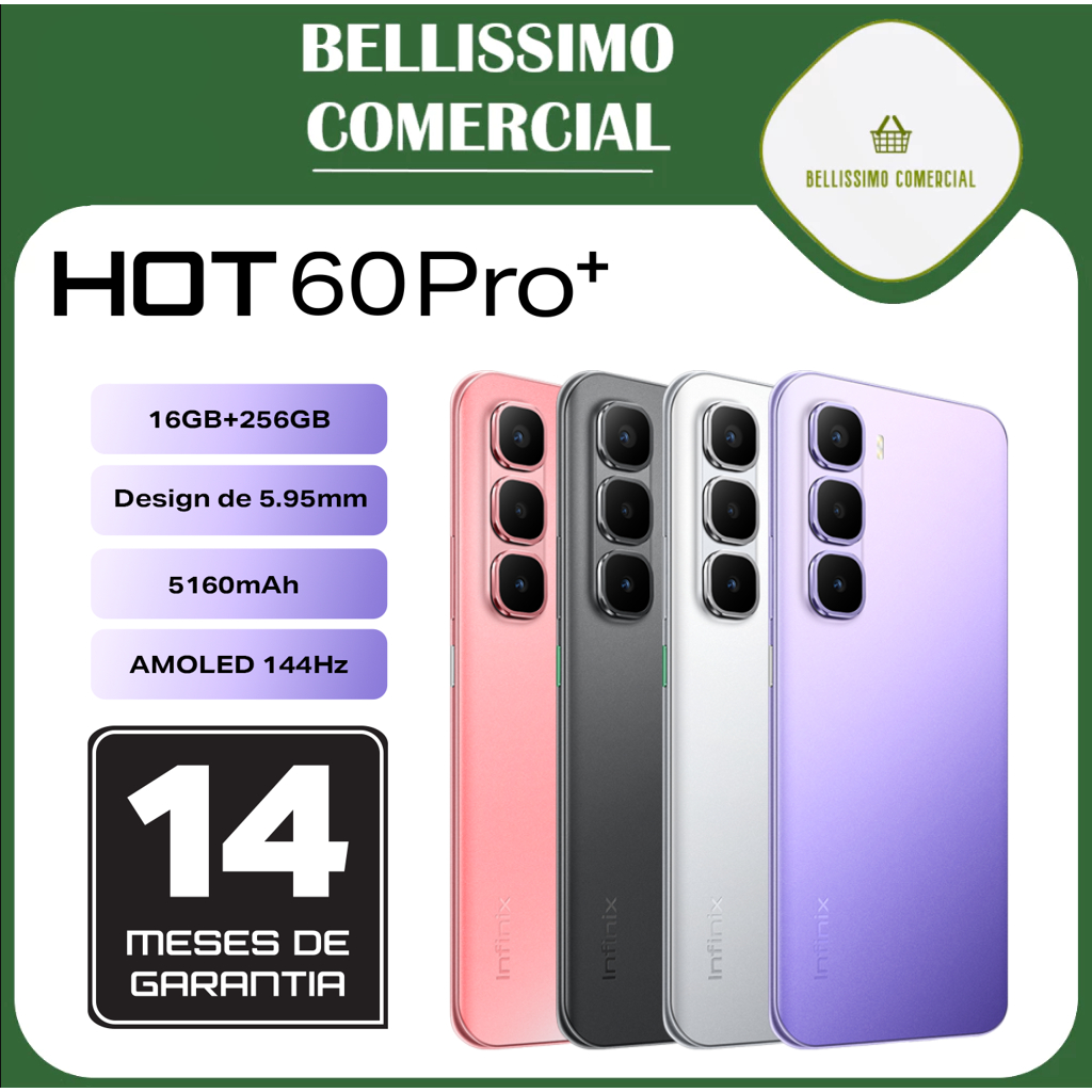 Infinix Hot 60 Pro+ Al Phone mais fino do mundo 5,95mm 16 GB+256GB tela curva 3D de144 Hz bateria de 45W+5160 mAh NFC