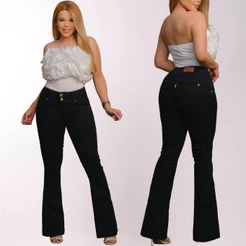 Calças Jeans Flare Feminina Cintura Alta Boca Sino Preta Com Lycra Efeito Empina Bumbum Premium Luxo com alta qualidade