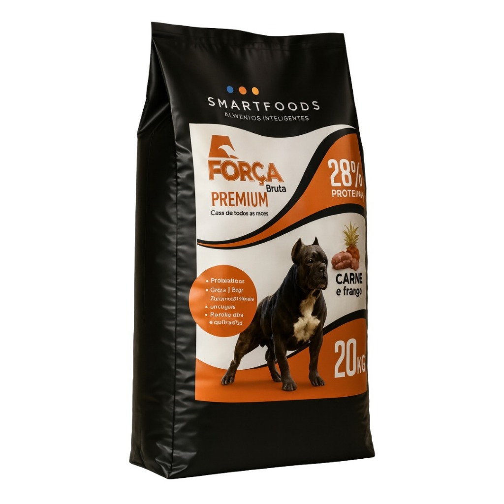 Ração Premium Força Bruta 20kg Carne e Frango 28% Proteína Para Cães