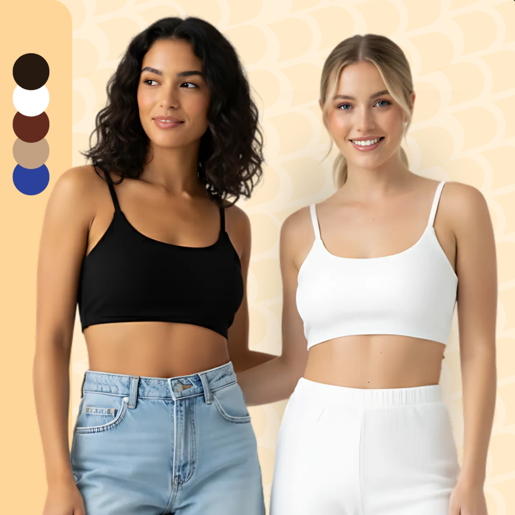 KIT 2 Tops Canelado Faixa Anarruga Feminino Básico Academia Moda Casual Cropped Treino Top