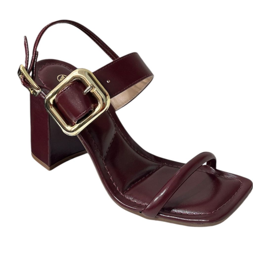 Sandália Feminina Via Uno Salto Bloco Fivela Moderna Casual Chic