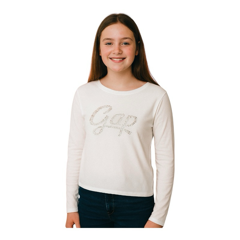 Camiseta Manga Longa Gap Kids Menina  Azul TAM XXL (14-16)