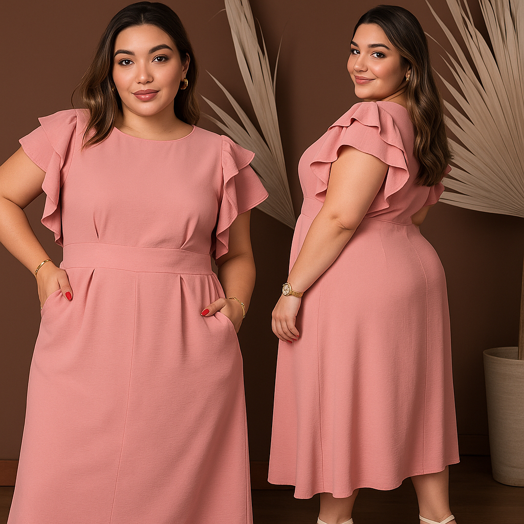 Vestido Plus Size Longo Moda Blogueira Moda Evangelica Manga Com Babado Confortável em Oferta na Shopee