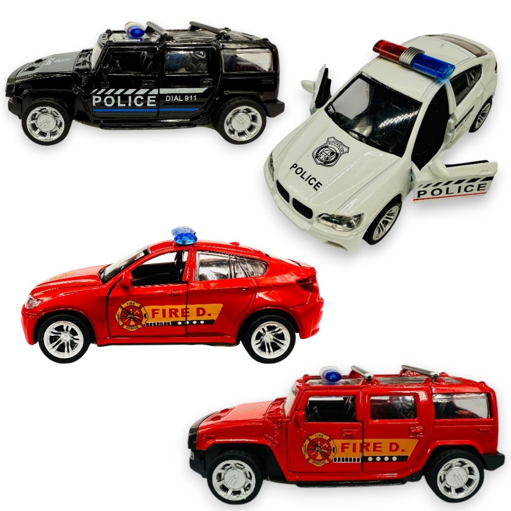Carro Miniatura Ferro a Fricção Policia Bombeiro Caminhonete Abre as Portas
