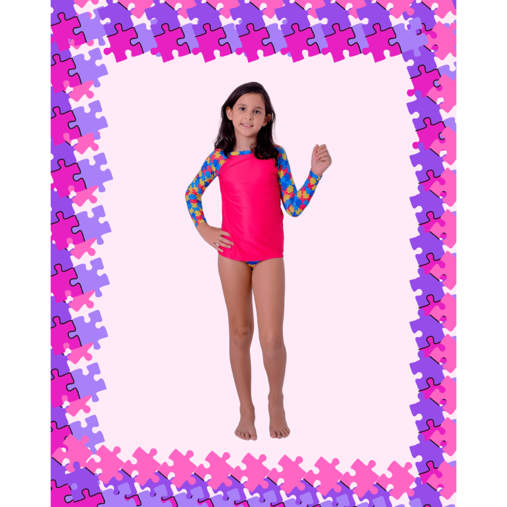 Conjunto Juvenil Feminino UV50+ Praia Piscina Camisa Manga Longa + Calcinha
