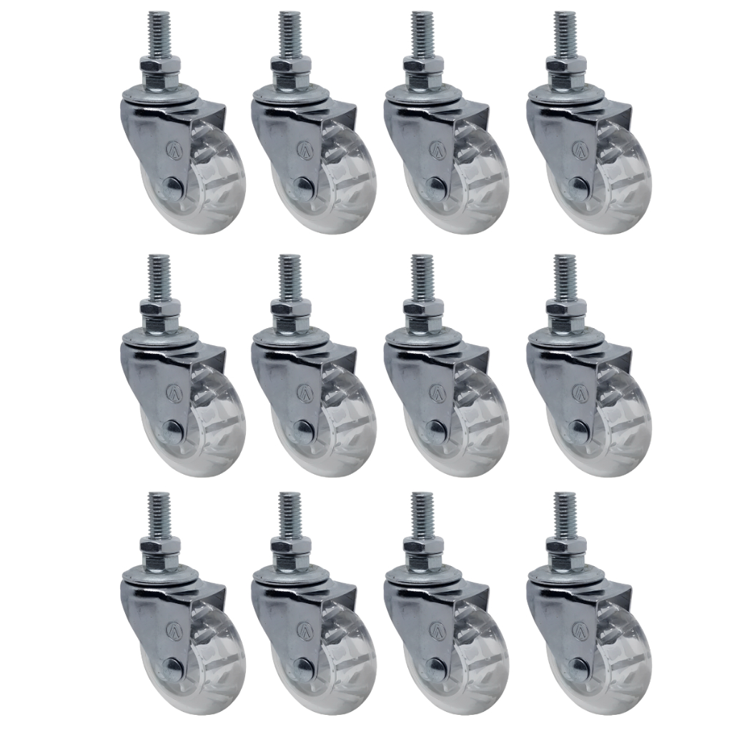 Rodízio Gel 3 Polegadas Base Metálica Freio Giratório - Kit 12 Peças Silenciosas