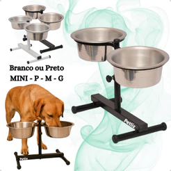 Comedouro Duplo Elevado Alto Ajustável Regulável pra Cachorro P, M, G e Mini Gatos/Filhotes - Petliz