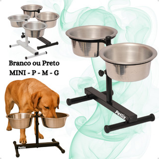 Comedouro Duplo Elevado Alto Ajustável Regulável pra Cachorro P, M, G e Mini Gatos/Filhot…