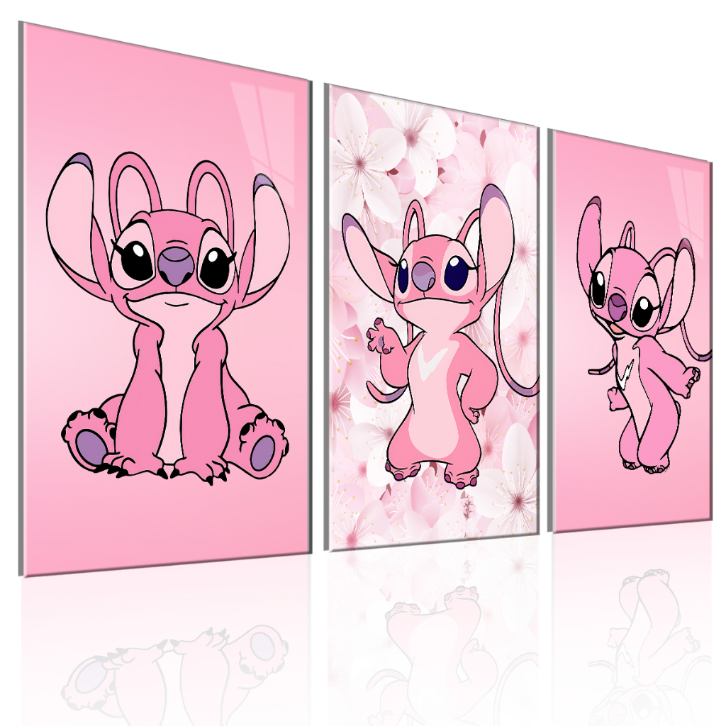 Quadros Decorativos 3 Peças Angel Rosa Menina Infantil Mosaico Quarto