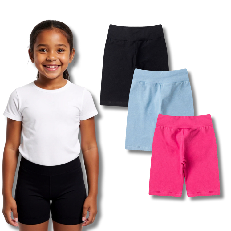 Kit Sortido Shorts Ciclista Liso Escolar Menina/Feminino Infantil e Juvenil - Bermuda do 3 ao 16