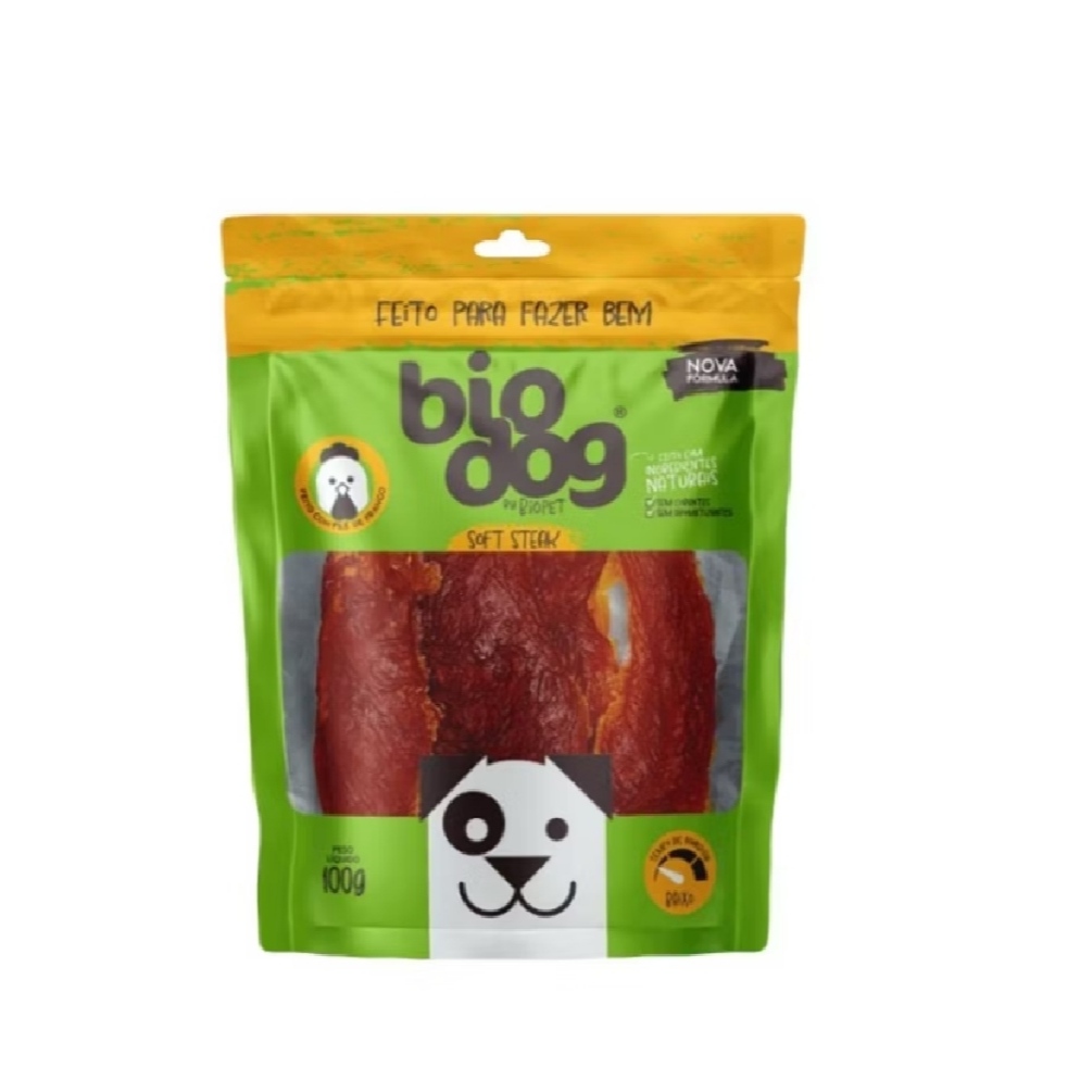 Petisco Gourmet BioDog Soft Steak para Cães, Pet Mordedor Natural Pet