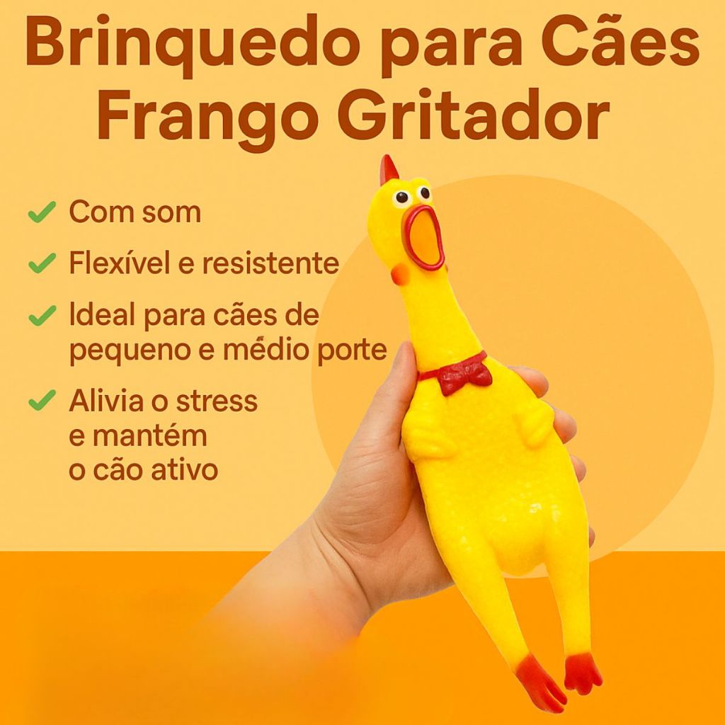 Brinquedo para Cães Frango Gritador 31cm – Mordedor Divertido em Borracha