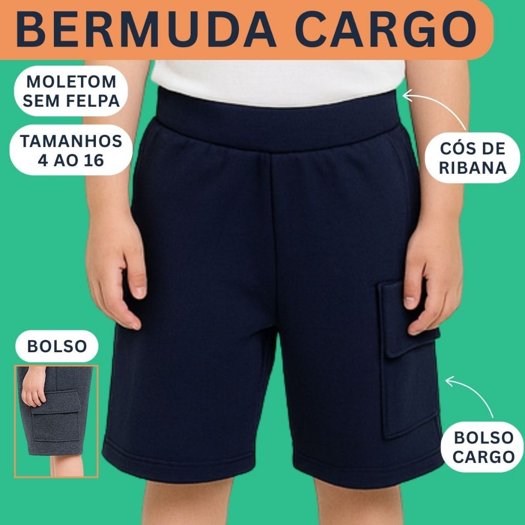 Bermuda Bolso cargo Infantil Juvenil moletom Menino 3250-A