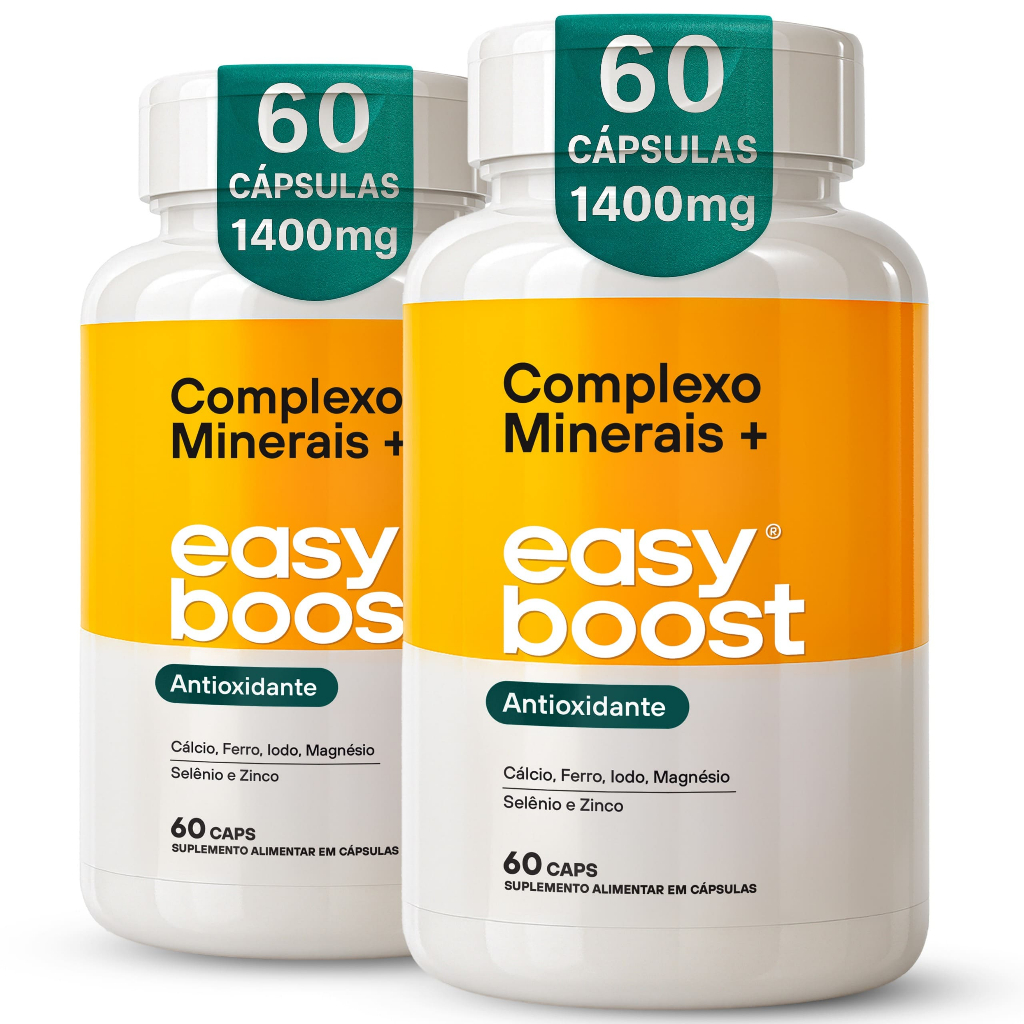 Complexo de Minerais Easy Boost Kit 2x 60 Caps Cálcio, Ferro e Magnésio Suporte Nutricional 120 caps