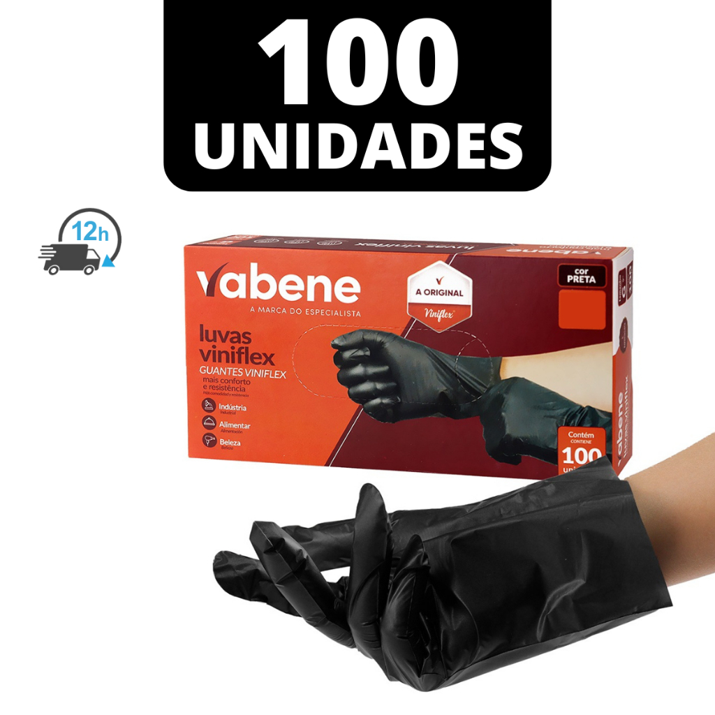 Luva Viniflex Descartável Preta Procedimento Sem Pó Caixa Com 100 Unidades em Oferta na Shopee