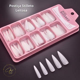 Unhas Postiças Mega Sucesso 100un  Vamps Extrema e Stiletto Transparente/Leitosa – SQ8558/8559/8560 em Oferta na Shopee