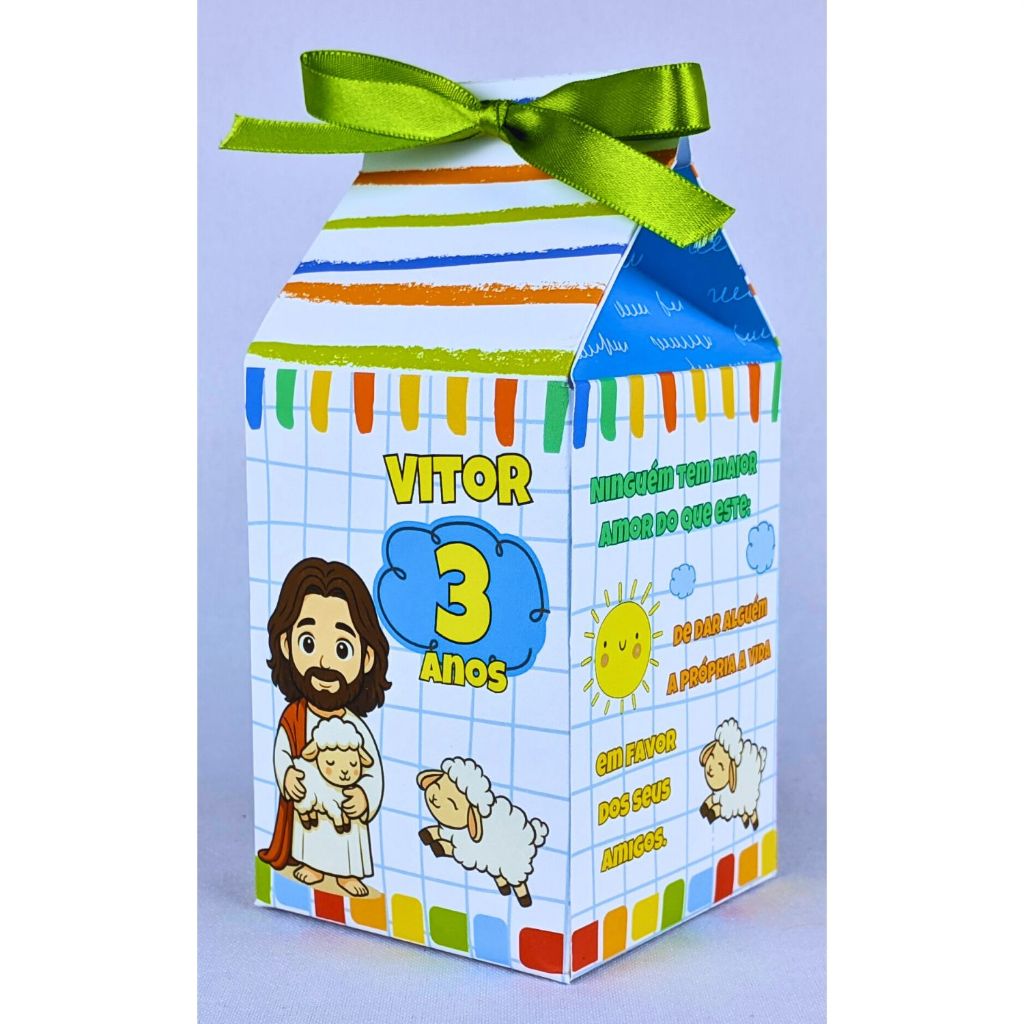 Kit 10 a 50 Caixinhas Jesus Meu Melhor Amigo Menino Milk Personalizado Papel Offset 180g Com Lacinhos Para Presentear