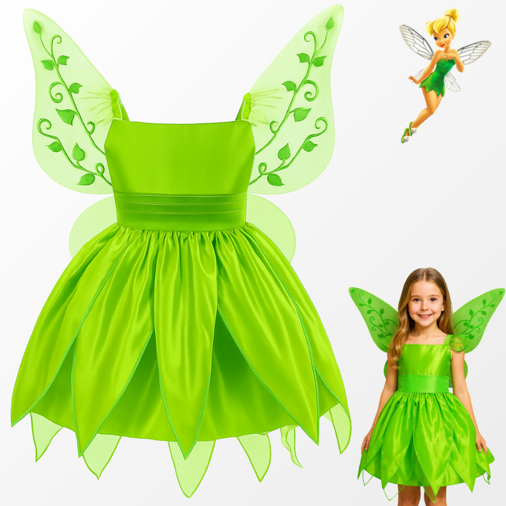 Fantasia TinkerBell Vestido infantil Fada Sininho Para Festa Carnaval Halloween em Oferta na Shopee