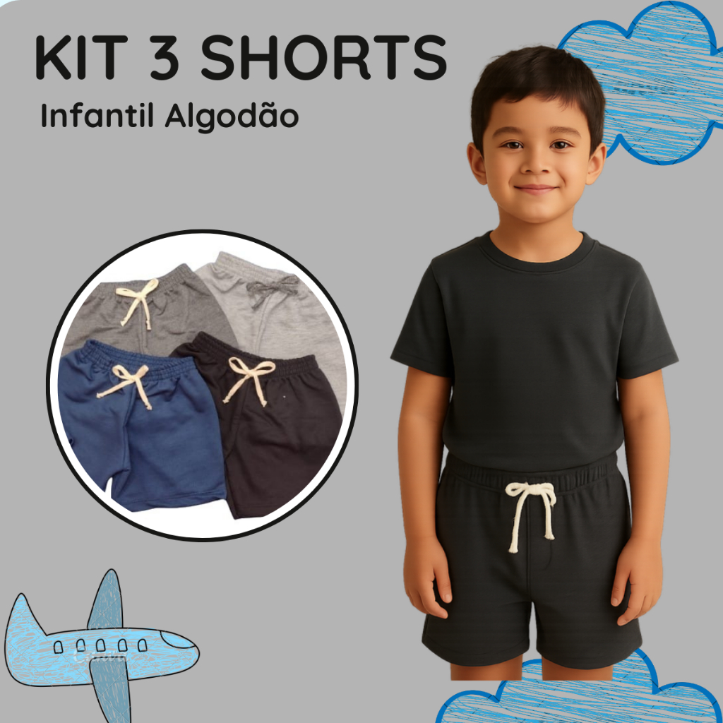 kit sortido 3 Bermuda/shorts infantil menino estampado  moletinho 1 ao 10 moda inverno masculina
