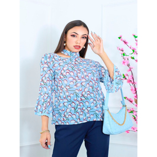 KZ84523 BLUSA FEMININA ESTAMPADA MANGA 3/4 em Oferta na Shopee