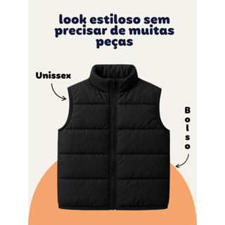 Colete Infantil Puffer Forrado com Bolso Unissex em Oferta na Shopee