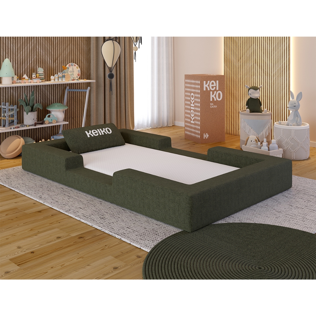 Cama Montessoriana Solteiro Ninho 100% Espuma Verde Militar Keiko