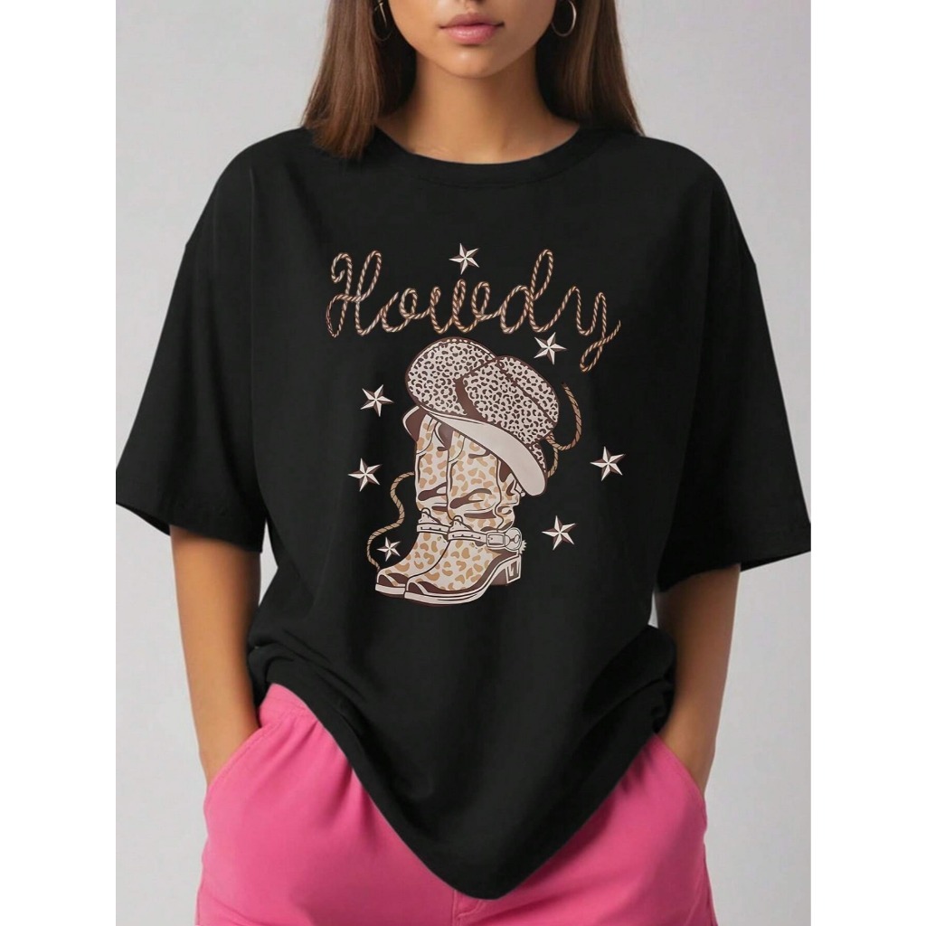 Max Camisa Country T-shirt Texana Howdy Western Tee Feminina Algodão