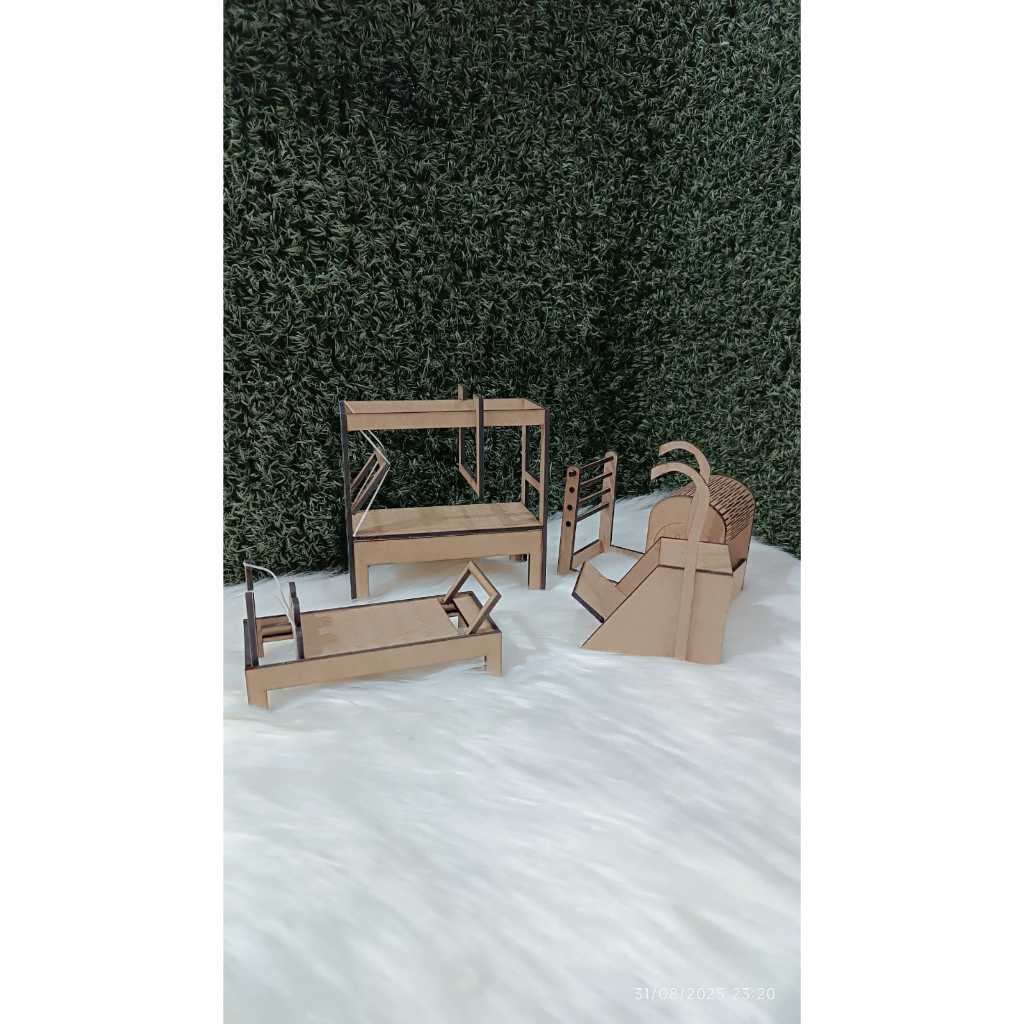 Kit Miniatura Pilates em MDF 3mm – Chair, Reformer e Cadillac