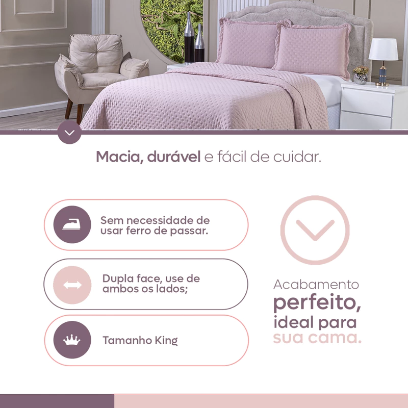 Kit Colcha Casal Cobre Leito 3 Peças 400 Fios Dupla Face Queen — foto 6