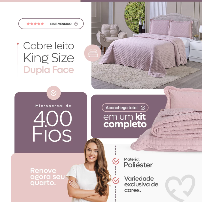 Kit Colcha Casal Cobre Leito 3 Peças 400 Fios Dupla Face Queen — foto 7