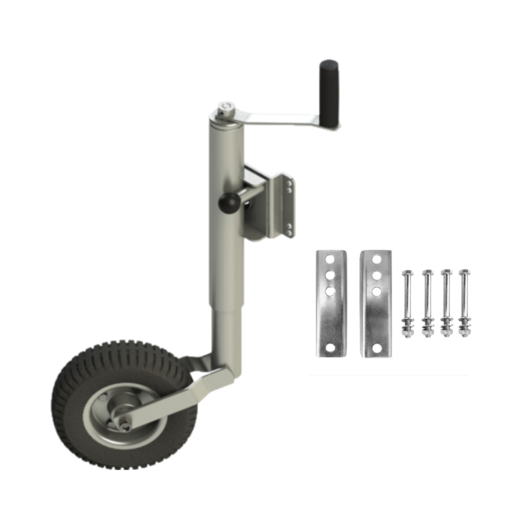 Pedestal Plus Pé Apoio Roda Louca Maluca Escamoteável e Parafusos Fixação Carretinha Reboque Trailer