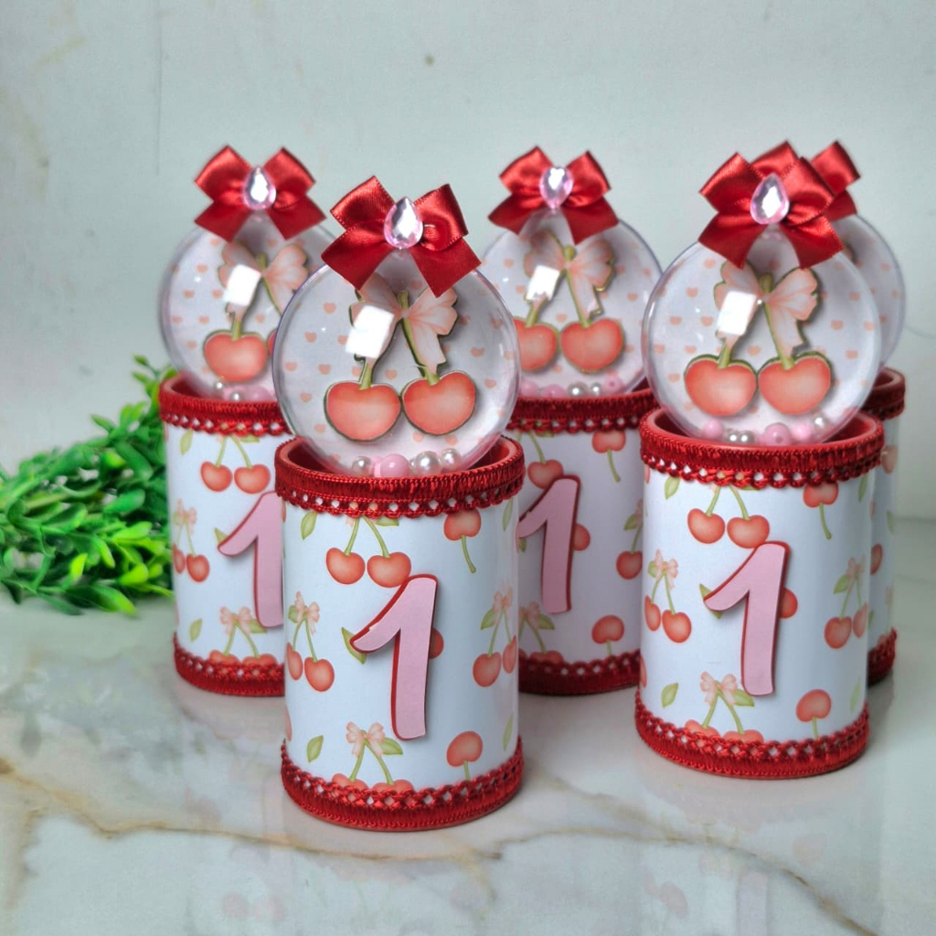 cofrinhos com bolinhas de acrílico personalizado cereja, lembrancinha para festa cerejinha, aniversário cereja