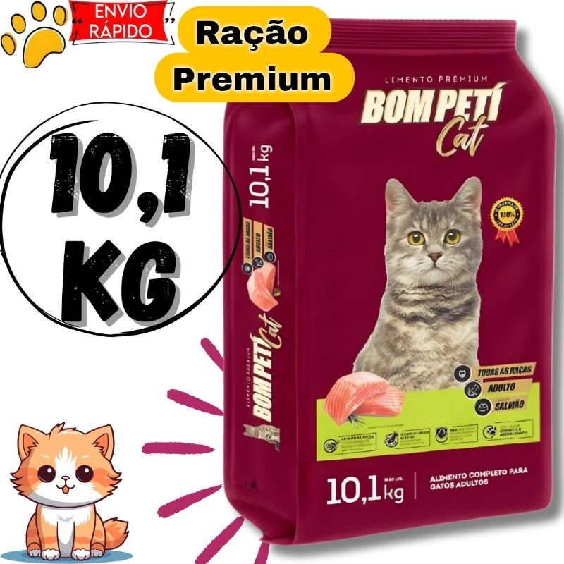Ração Premium para Gatos Adultos Sabor Salmão Bom Peti Cat 10,1kg