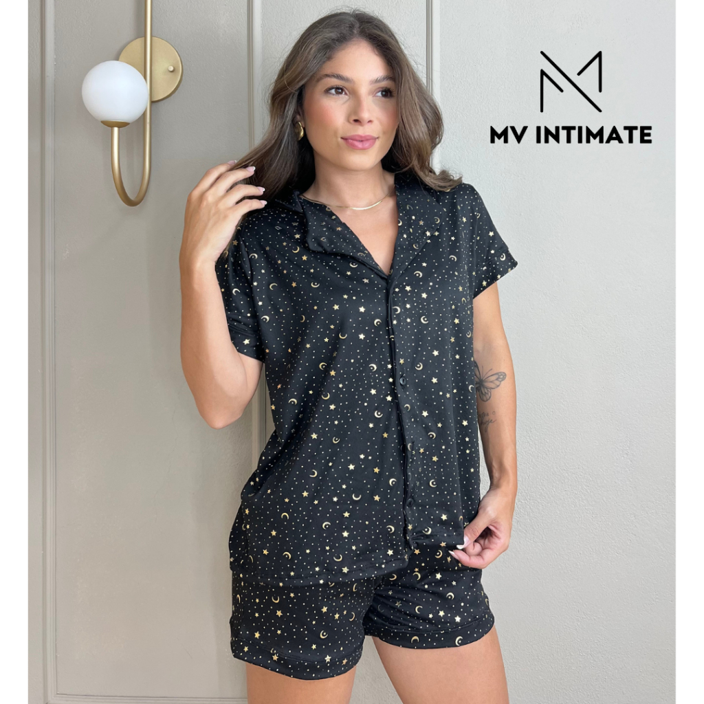 Baby Doll Americano Pijama Feminino Aberto em Malha Suede Super Confortável