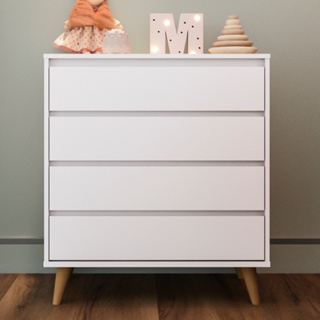 Cômoda Infantil 4 Gavetas com Pés em Madeira Maciça - Corrediça Telescópica - Branco - Carolina Baby em Oferta na Shopee