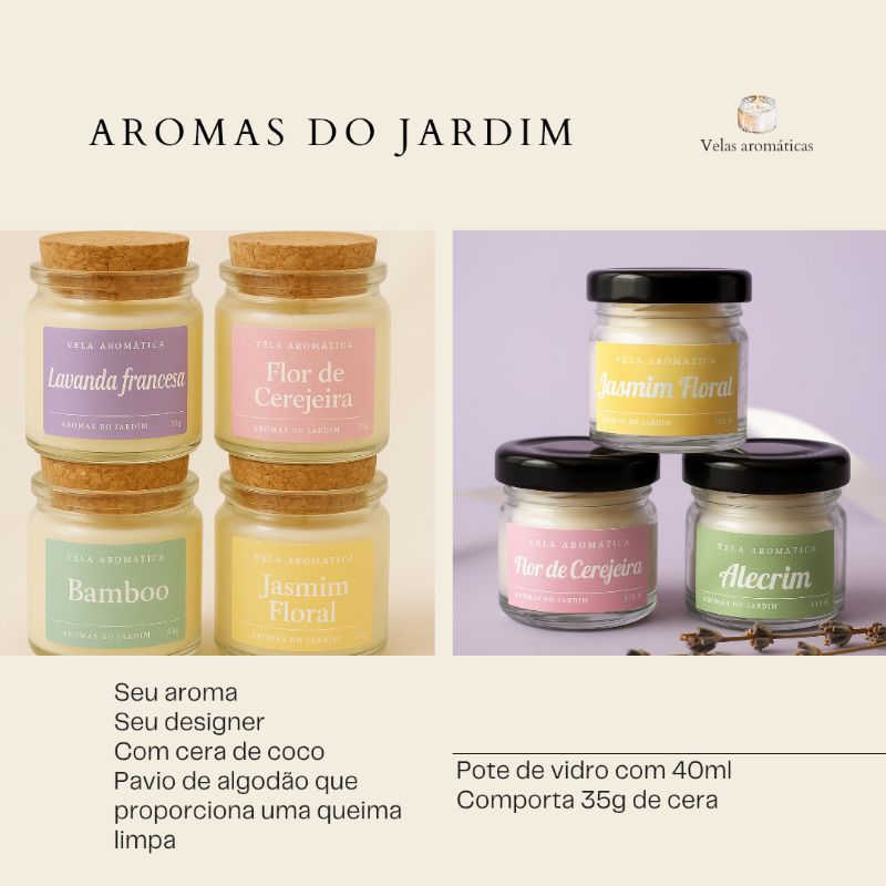 Velas Aromáticas / Velas aromáticas vegetal / Mini velas aromáticas com coco 40ml