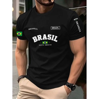 Camiseta Básica Estampa Brasil 100% Algodão Confortável Casual Urbana Tamanhos Normal e Plus Size em Oferta na Shopee