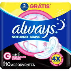 Absorvente Always Noturno Cobertura Suave G Com Abas 10 Unidades