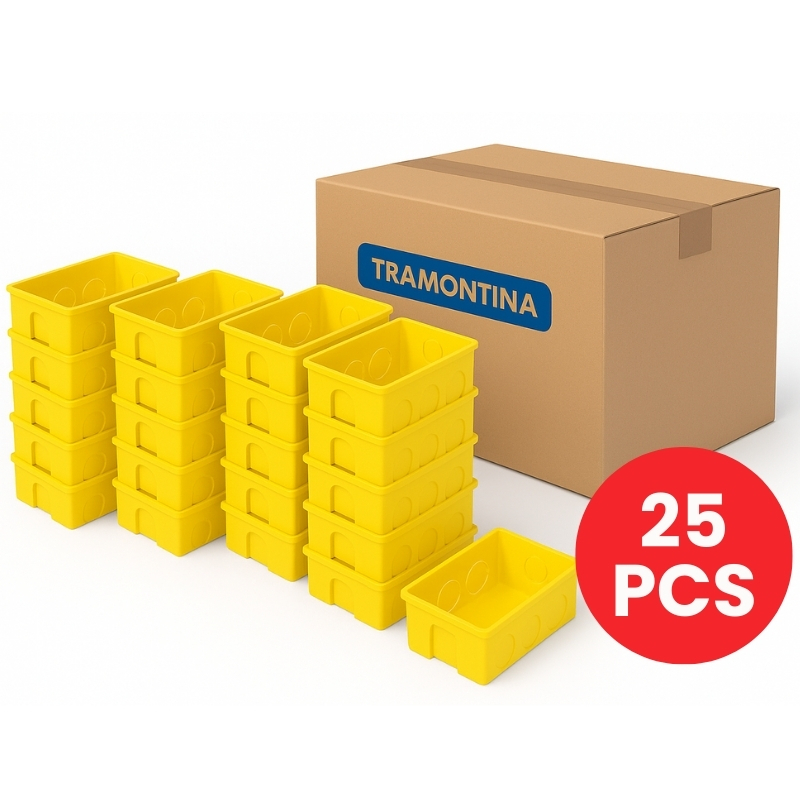 25 Peças Caixinha de Luz PVC Embutir 4x2 Retangular Amarela Tramontina Reforçada