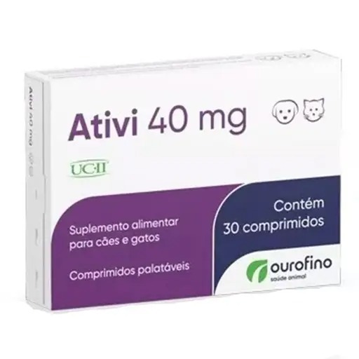 Ativi 40mg 30cps Cães e Gatos Ourofino Pet Suplemento UC2 Colágeno e Minerais