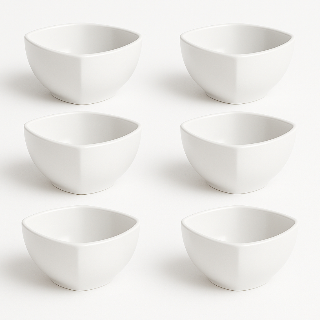 6 Cumbucas Quadrada 350ml Tigela Bowl Porcelana Branca Açaí Petiscos Caldos Sopas Sobremesas