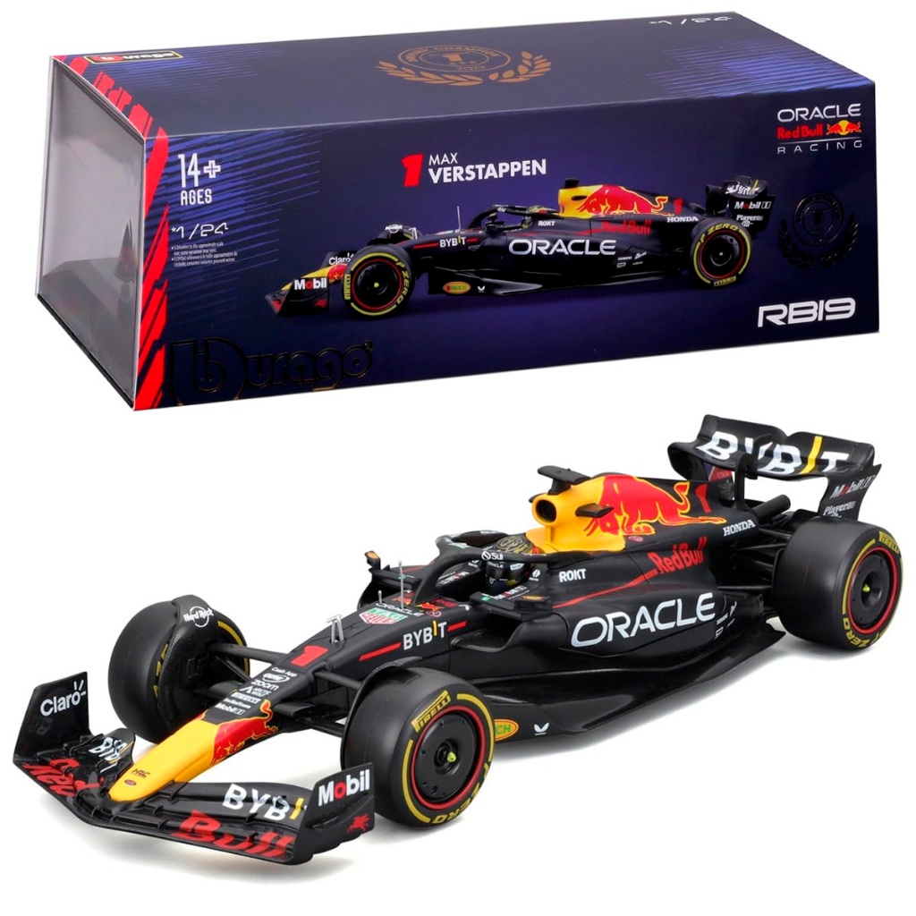 MINIATURA CARRO F1 REDBULL MAX VERSTAPPEN RB19 1/24 ACRÍLICO BBURAGO