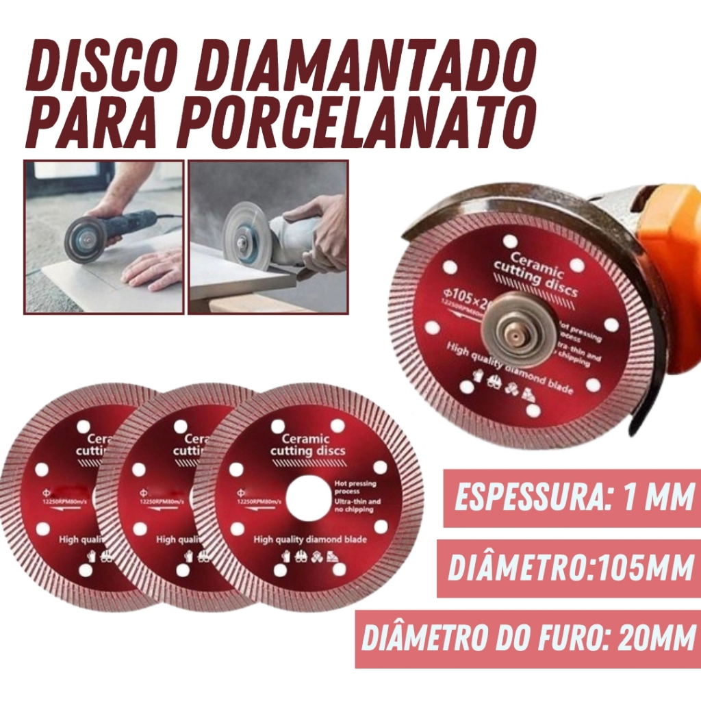Discos de Corte Diamantados Para Porcelanato 105mm x 20mm x 1mm em Oferta na Shopee
